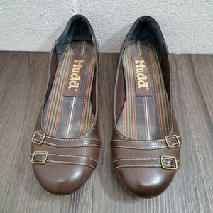 Vintage 90s Mudd Flats. Brown Slip Ons Shoes With Double Buckle Womens Size 6 M